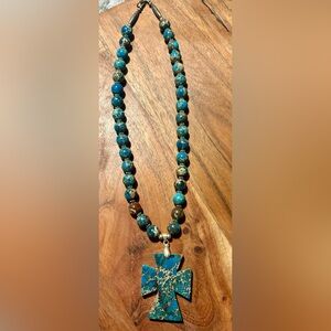 Turquoise Beaded Cross Necklace